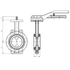Wafer type butterfly valve and stainless steel with molybdenum disk and EPDM soft seat, DN80, PN16. PA600 series handle